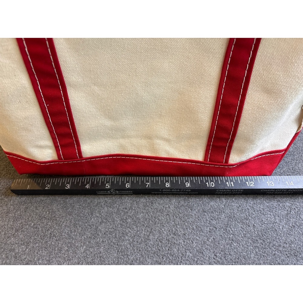 LL Bean Boat and Tote Medium Canvas Bag Red Cream Made in USA OM198 - Picture 10 of 12